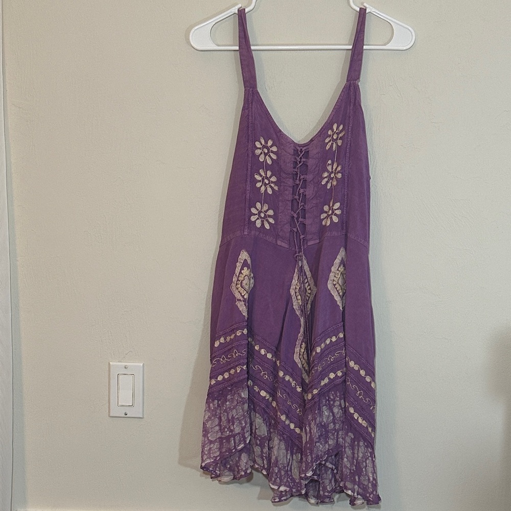 Floral Mini Dress Embroidered Lace One Size Boho Style